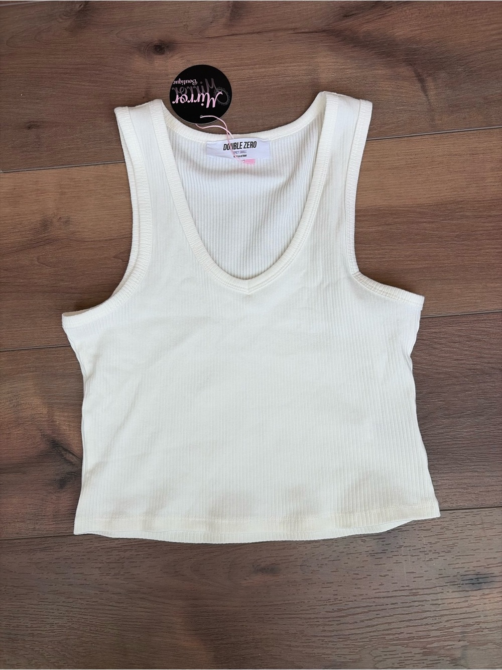 Double Zero Ivory Ribbed V-Neck Cropped Tank